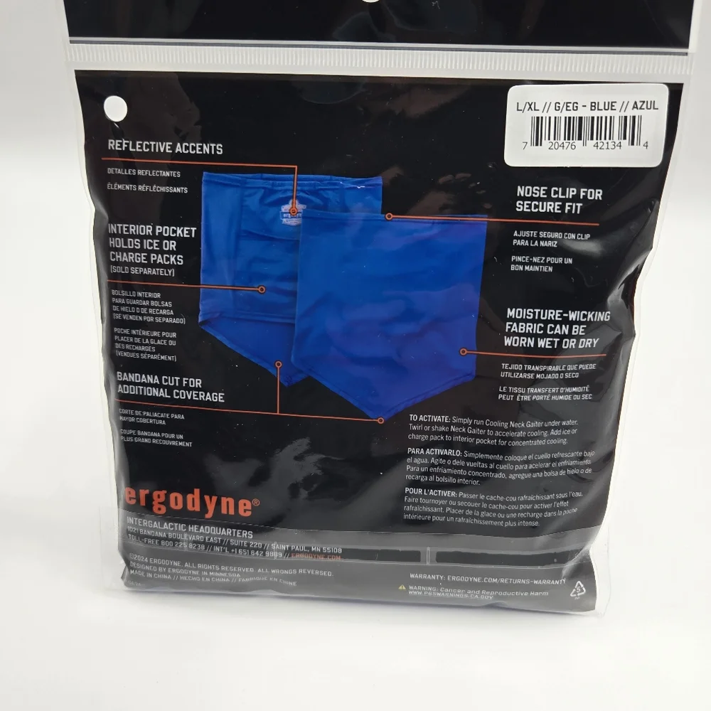 NEW Tenacious Egodyne Work Gear Blue Cooling Neck Gaiter Bandana Cut Size L/XL